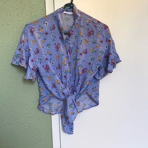 Lush Button Down Blouse Tie Shirt